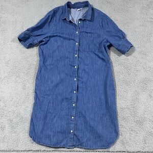 Old Navy Womens L-Tall Denim Cotton Shirtdress Banded Short Sleeve Shift Pockets